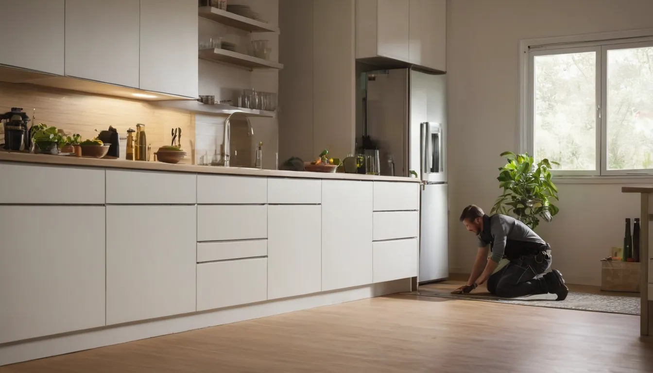 Provider checking under a kitchen sink for signs of ants or roaches in a Orange home